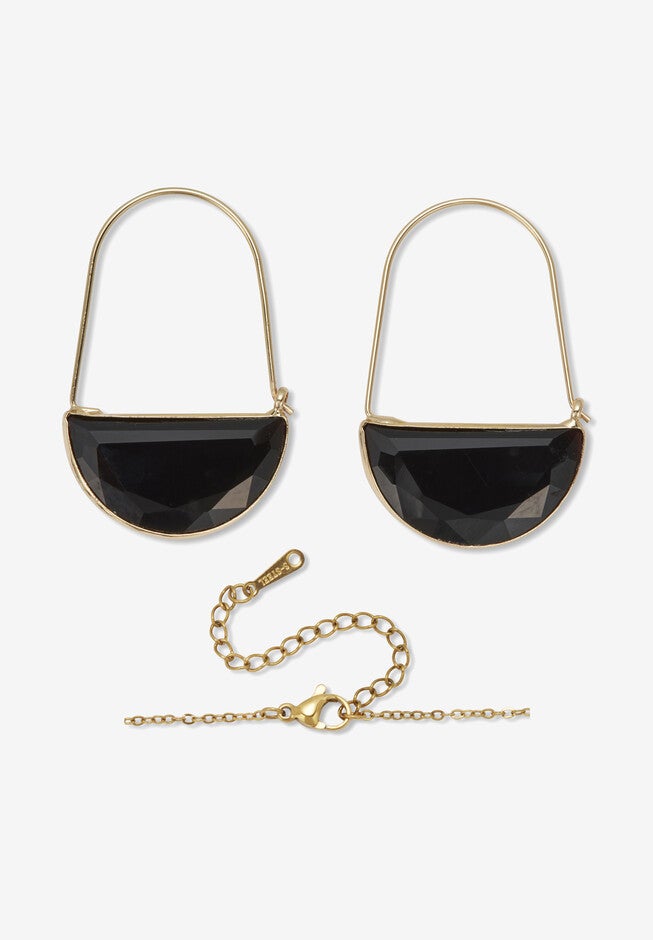 Black Crystal Goldtone Geometric Necklace And Earrings Set, , on-hover image number null