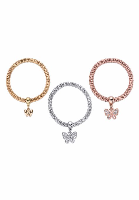 Rose Gold-Plated Butterfly Charm Stretch Bracelet Set, , on-hover image number null