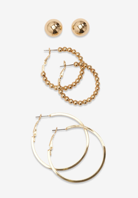 3-Piece Earring Set, GOLD, hi-res image number null