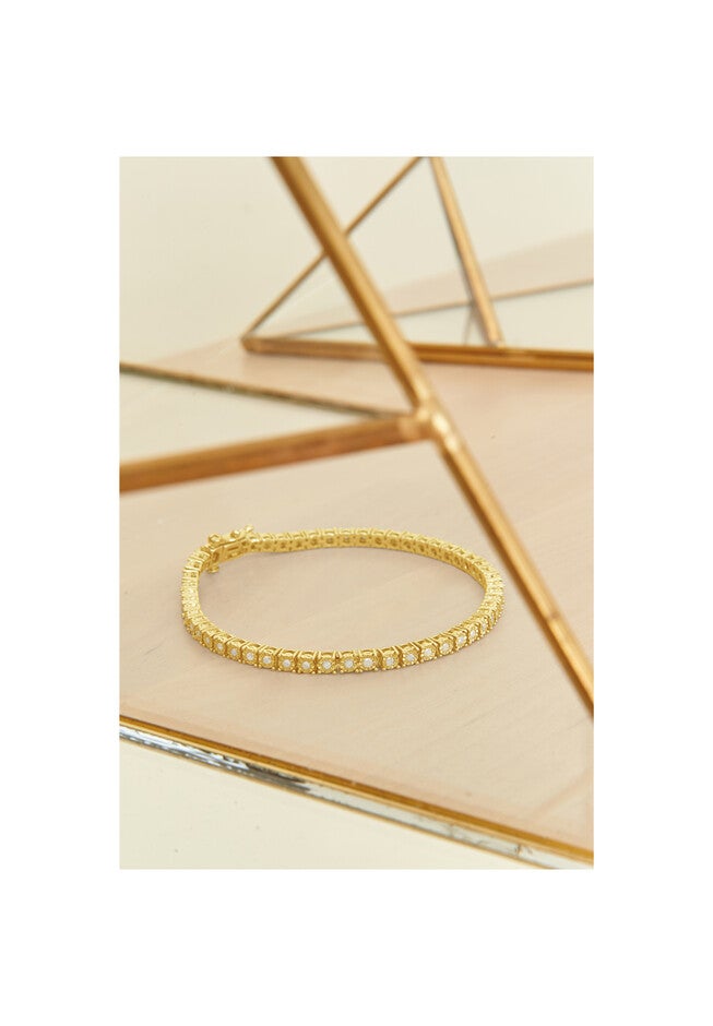 Yellow Gold Plated Sterling Silver Miracleset Diamond Round Faceted Bezel Tennis Bracelet 6 inches, , alternate image number null