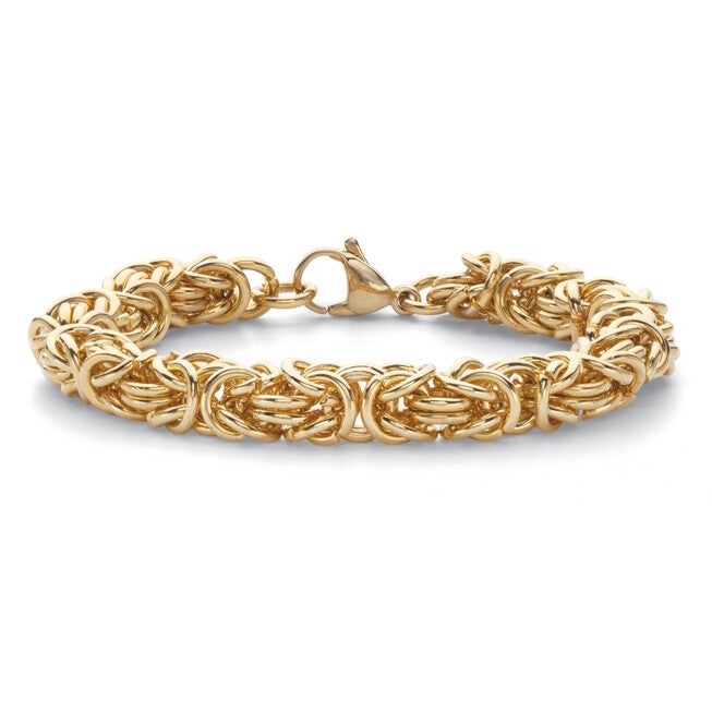 Byzantine-Link Bracelet Gold Ion-Plated Stainless Steel 8mm 7.5 inches Length, GOLD, hi-res image number 0