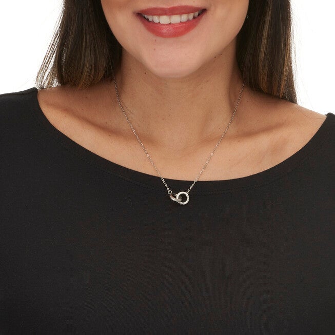 Round Crystal Silvertone Interlocking Circle Necklace 16 to 18-inch, WHITE, alternate image number null