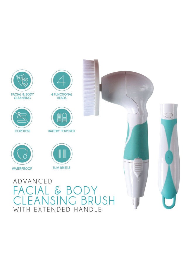 Waterproof Facial & Body Cleansing Brush With Extended Handle, , on-hover image number null