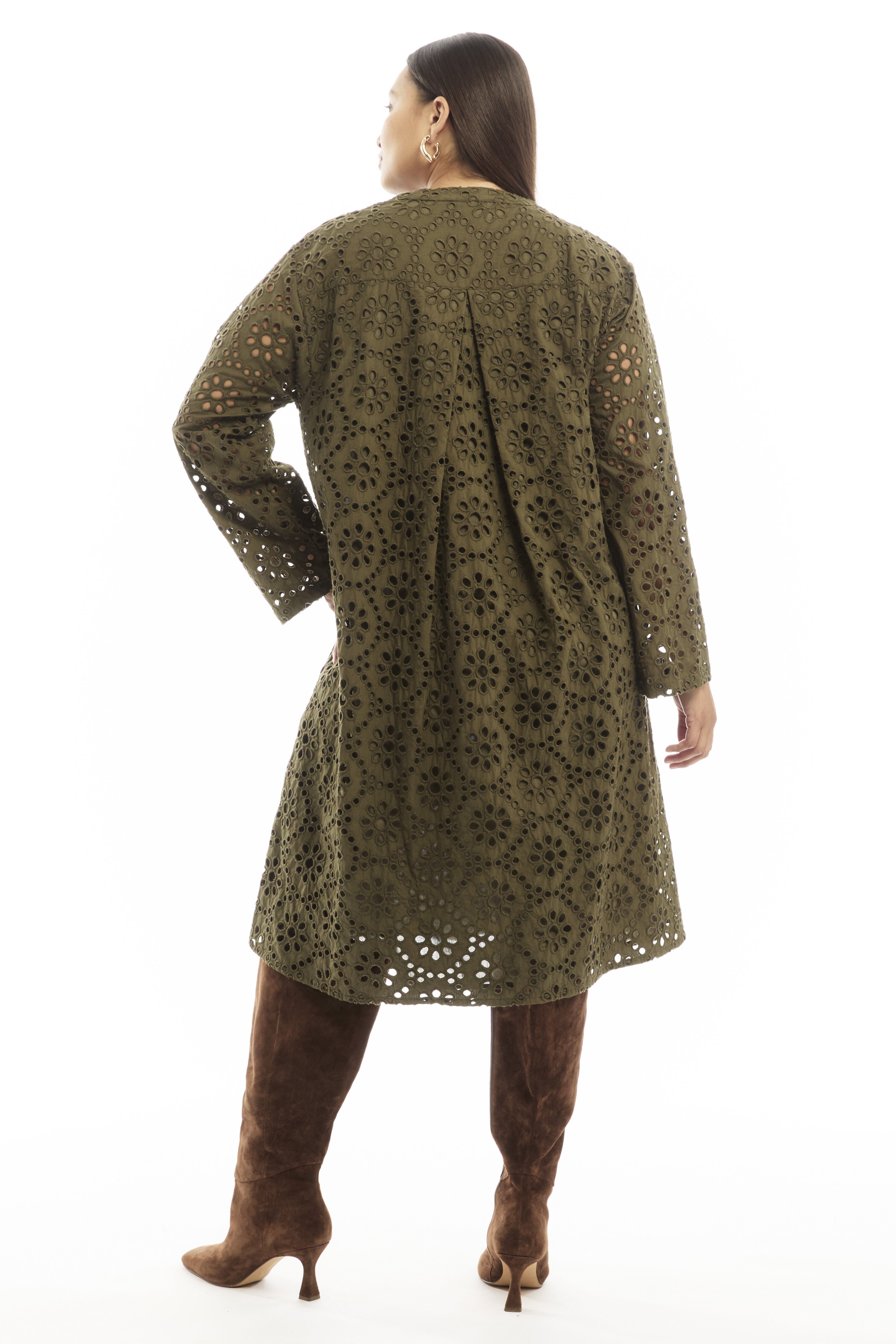 Eyelet Shirtdress, DARK OLIVE GREEN, alternate image number 2