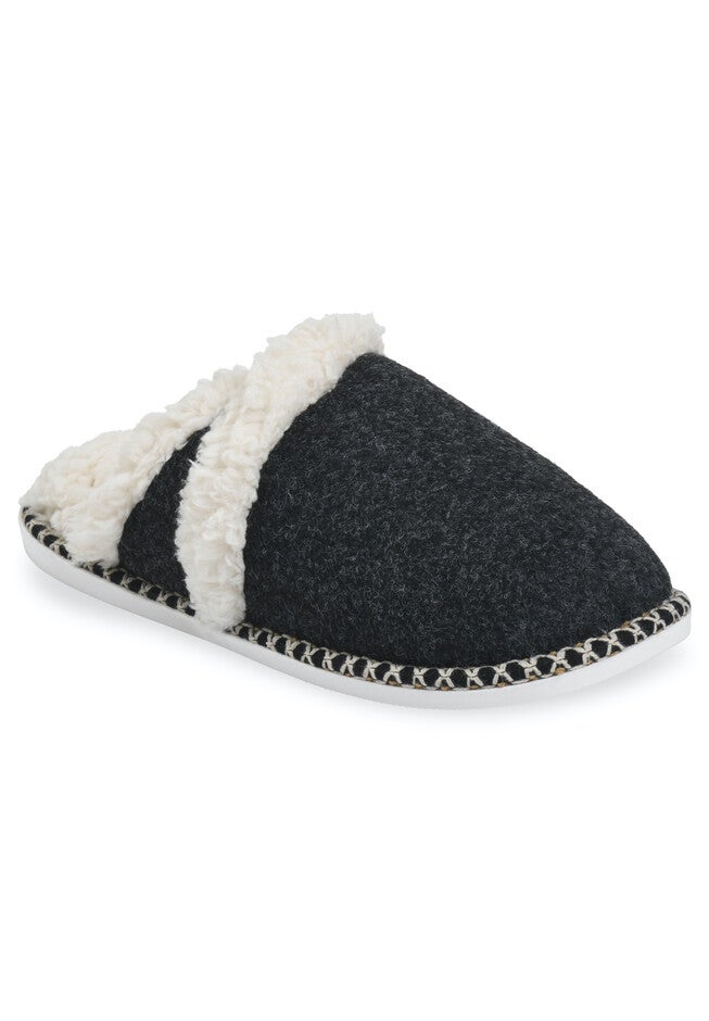 Faux Wool Closed Toe Scuff Slipper, BLACK, hi-res image number null