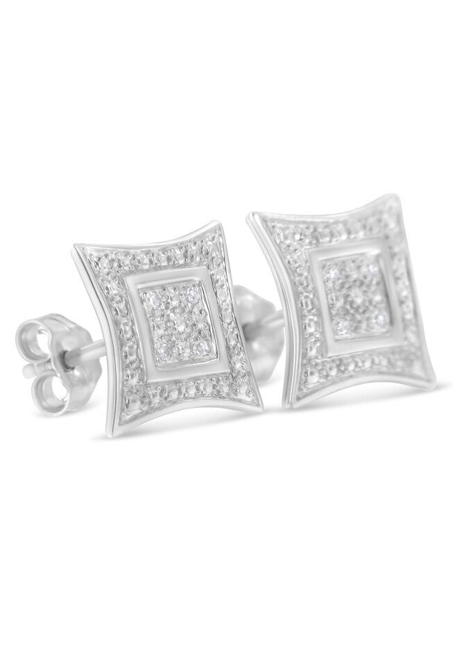 Sterling Silver Diamond Accented 4Stone Four Pointed Star Shaped Halostyle Stud Earrings, , alternate image number null