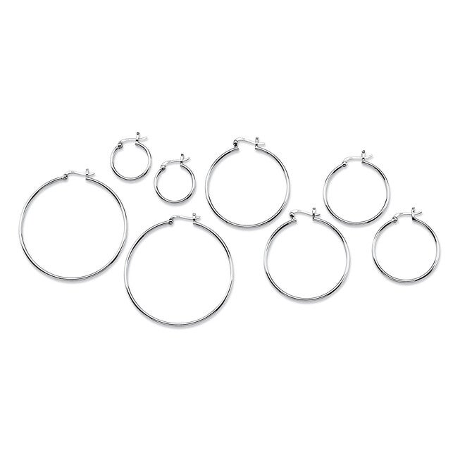 Polished .925 Sterling Silver Hoop Earrings 4-Pair Set (21mm, 31mm, 41mm, 48mm), SILVER, on-hover image number 1