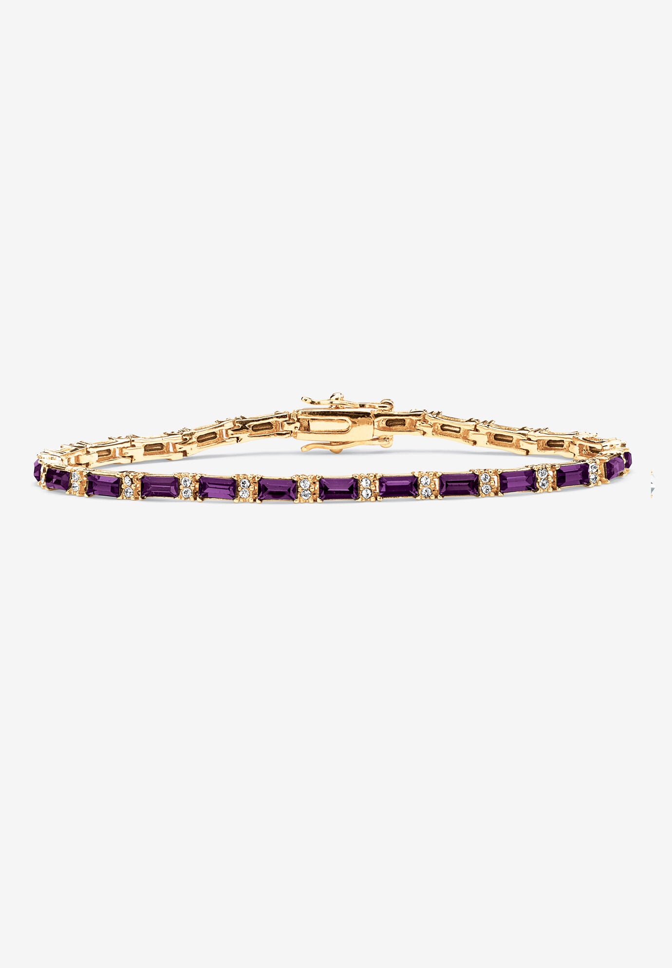 Birthstone Gold-Plated Tennis Bracelet, FEBRUARY, hi-res image number 0