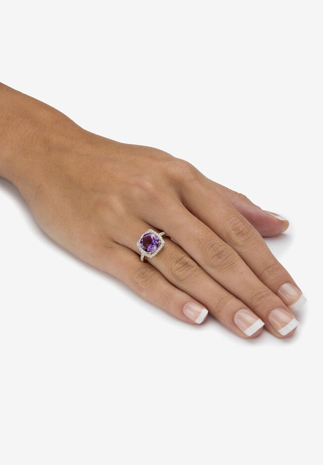 14K Yellow Gold Over Sterling Silver Amethyst And Cubic Zirconia Ring, , alternate image number 2