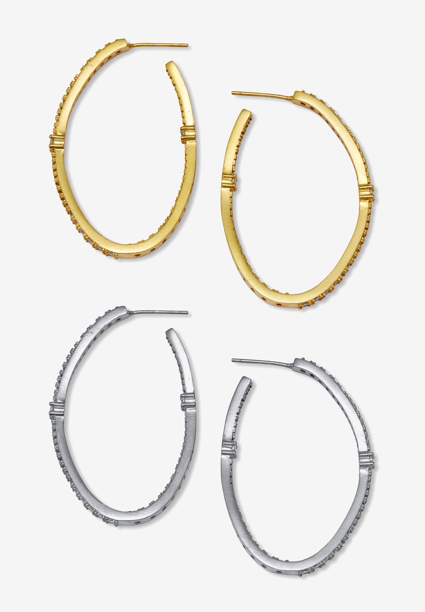 Round Crystal Goldtone And Silvertone Hoop Earrings Set, 46Mm, , on-hover image number 1