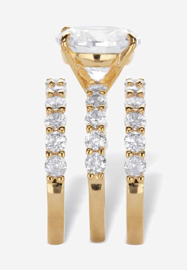 Gold Plated 3-Piece Cubic Zirconia Bridal Ring Set, , on-hover image number 1