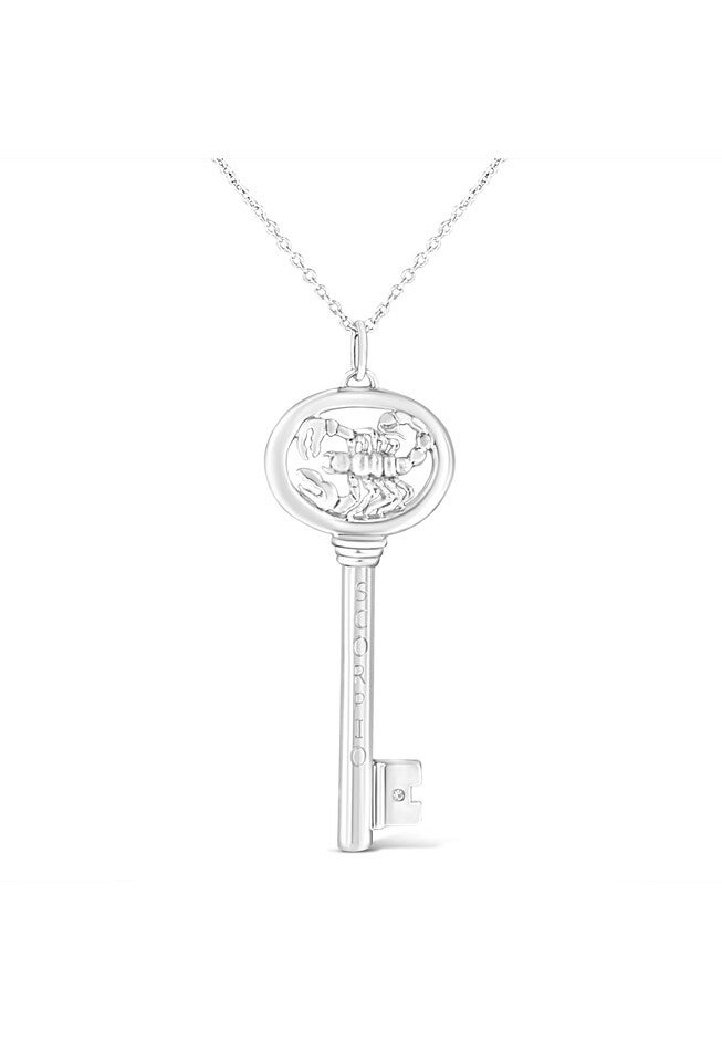 Sterling Silver Diamond Accent Scorpio Zodiac Key Pendant Necklace, WHITE, hi-res image number null