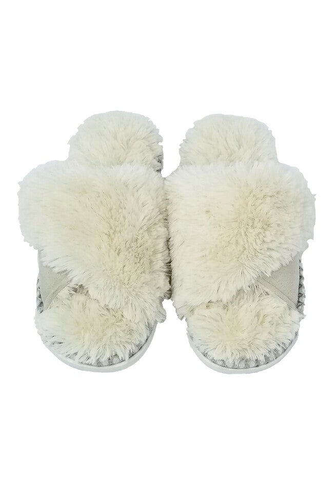 Faux Fur Criss Cross Open Toe Scuff Slippers, , alternate image number null