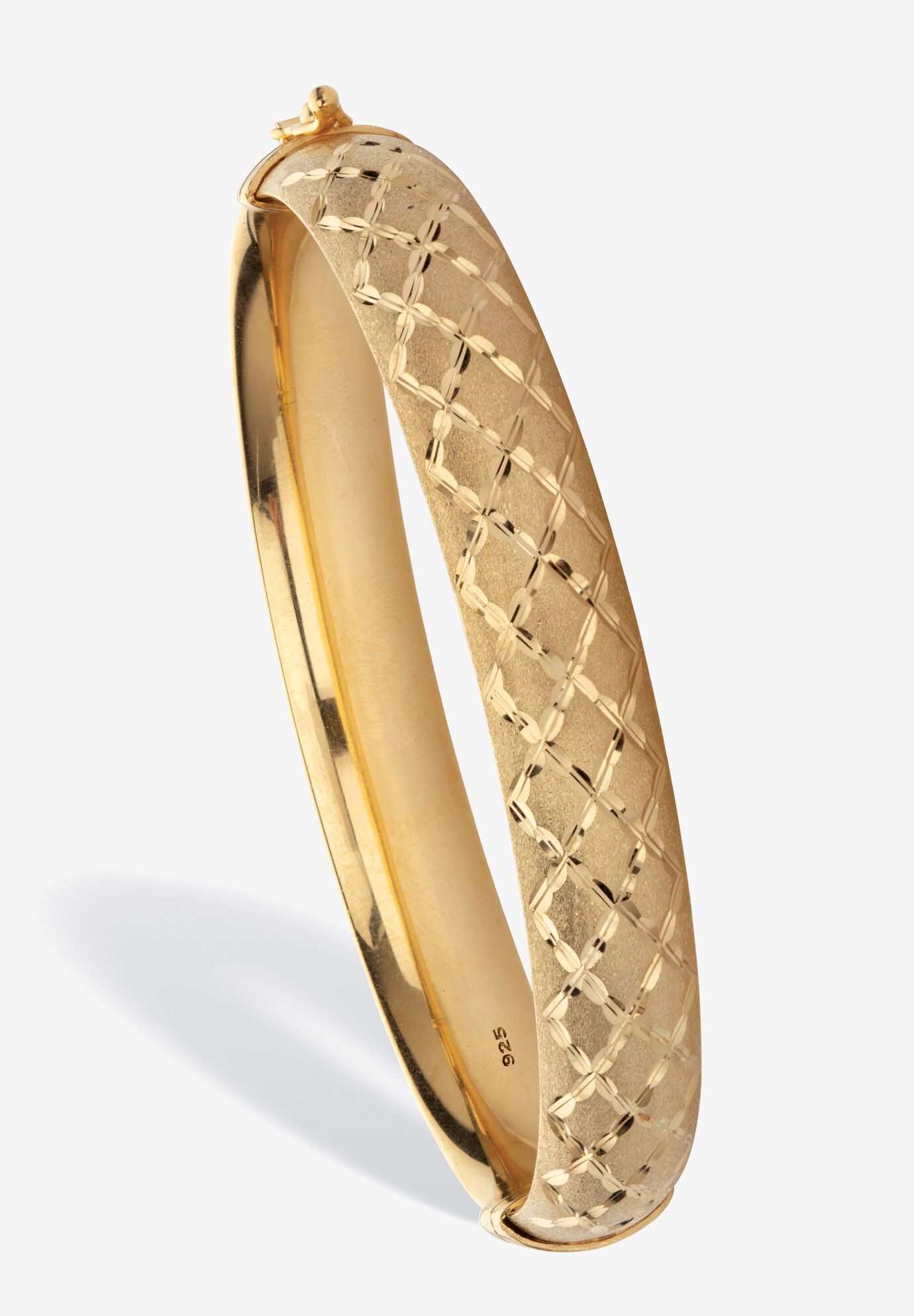 Yellow Gold Plated Silver Diamond Cut Bangle Bracelet (10Mm), 7.75 Inches Jewelry, GOLD, hi-res image number 0