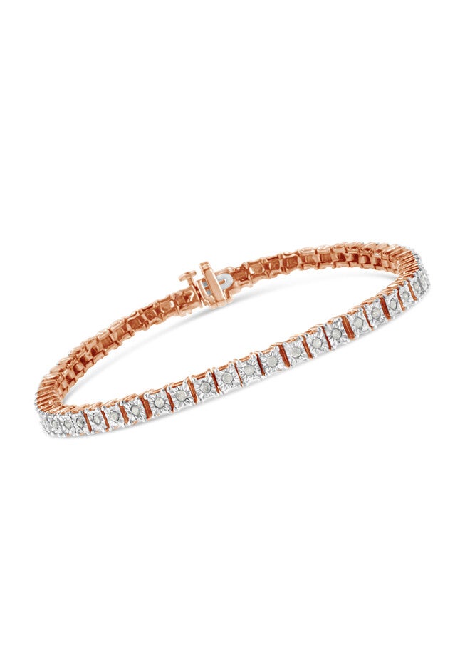 Rose Gold Over Sterling Silver Diamond Square Frame Miracleset Tennis Bracelet 7 inches, , alternate image number 2