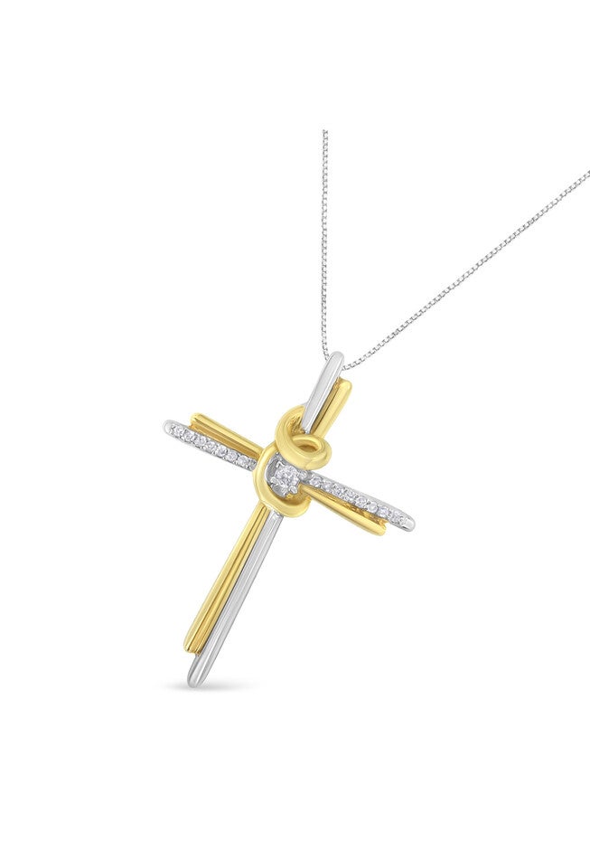 Yellow & White Gold Diamondaccented Cross Pendant Necklace, , alternate image number null