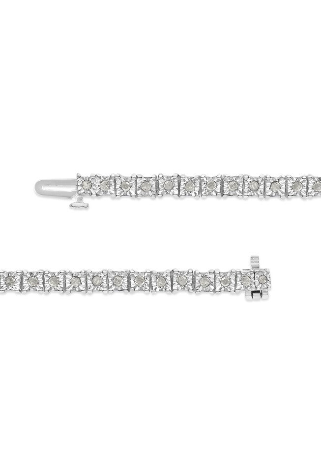 Sterling Silver Diamond Square Frame Miracleset Tennis Bracelet 7 inches, , alternate image number null
