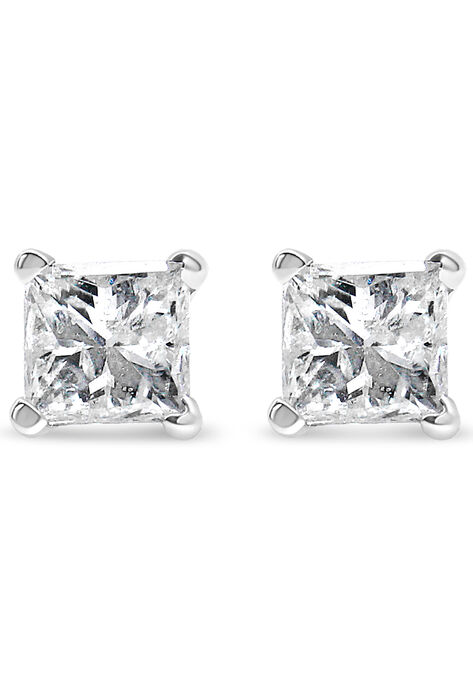 Princesscut Square Diamond 4Prong Solitaire Stud Earrings In White Gold (G-H Color), , on-hover image number null