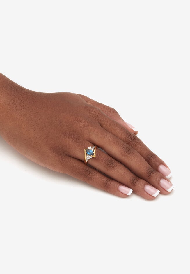 1.32 Tcw Marquise Cut Topaz And Cz 18K Yellow Gold-Plated Sterling Silver Ring, , alternate image number null