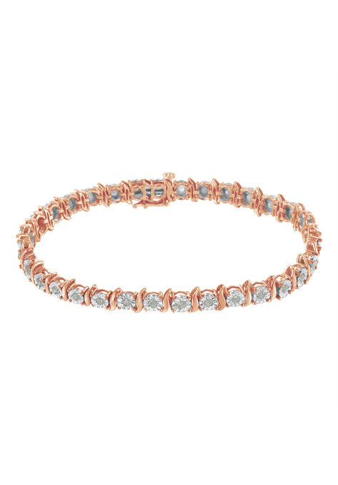 Rose Gold Over Sterling Silver Diamond Scurve Link Miracleset Tennis Bracelet 8", , on-hover image number null