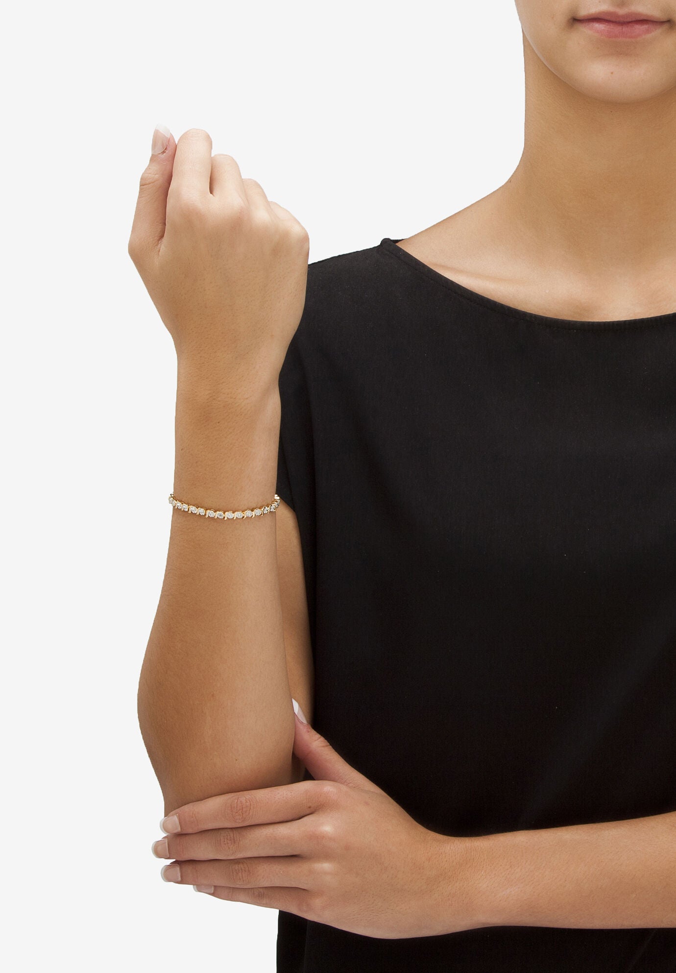 Round Diamond Accent S-Link Tennis Bracelet Yellow Gold-Plated 7.5 inches Jewelry, , alternate image number 2