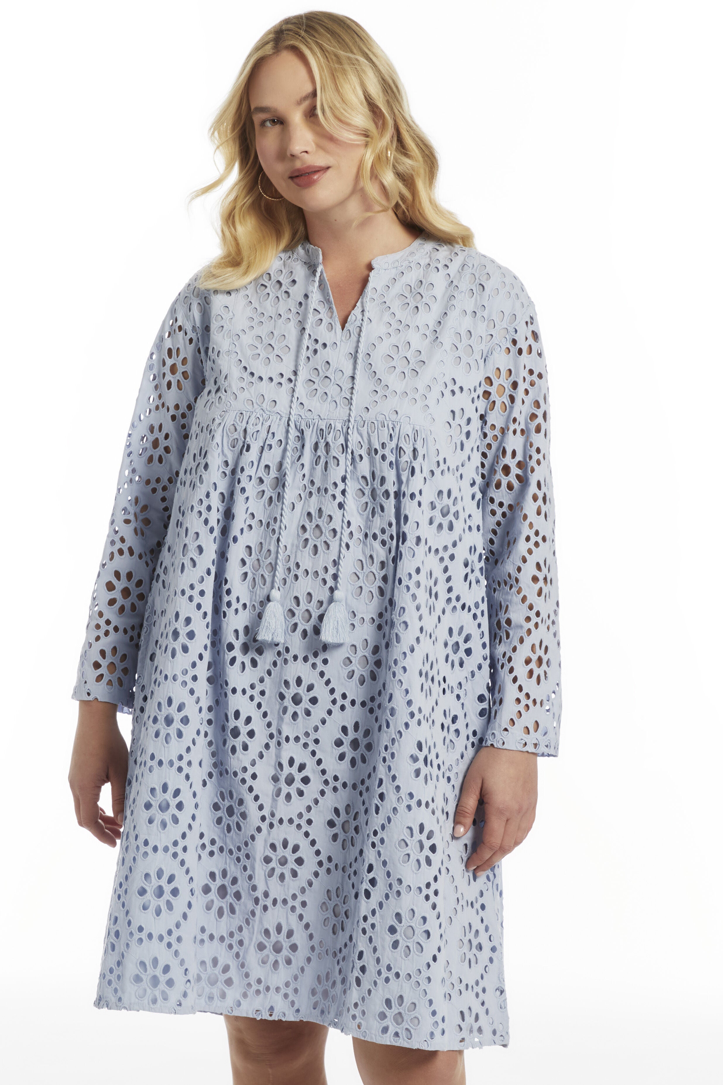 Eyelet Midi Shirtdress, ZEN BLUE, on-hover image number 1