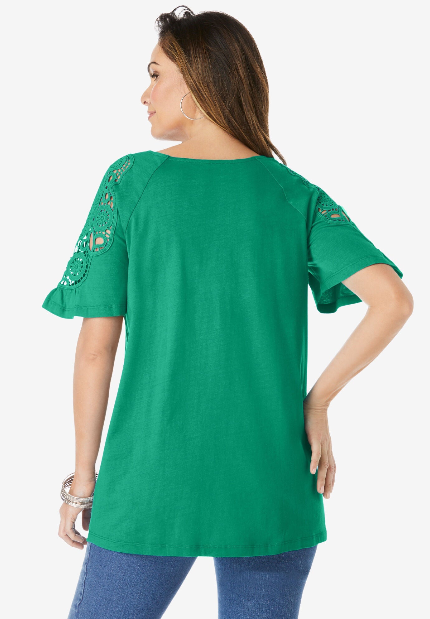 Lace-Sleeve Tee, COPPER RED, on-hover image number 1