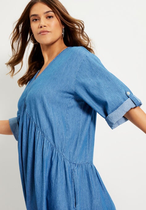 Ruffled Denim Dress, , alternate image number null