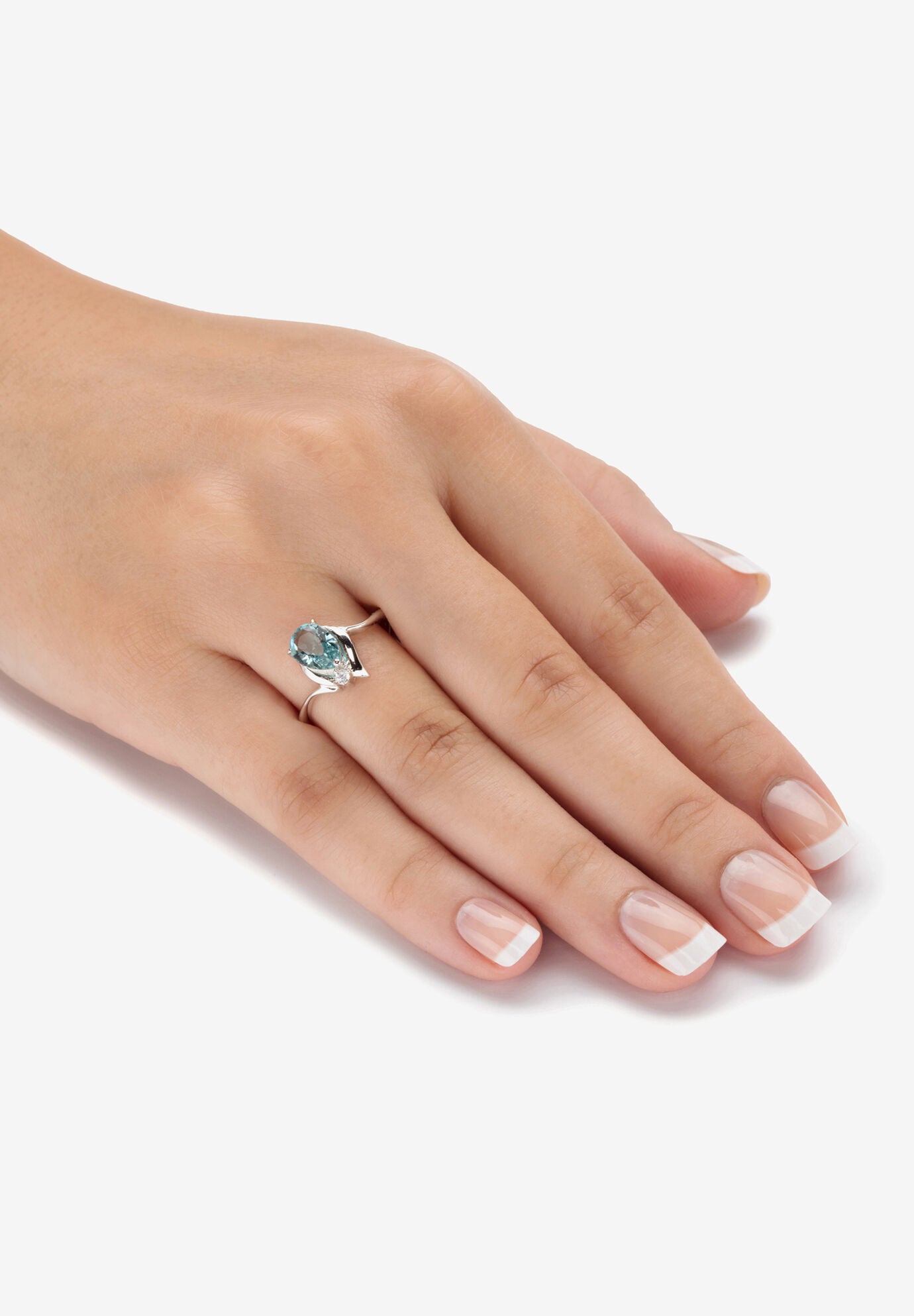 Silvertone Simulated Pear Cut Birthstone And Round Crystal Ring Jewelry, , alternate image number 2