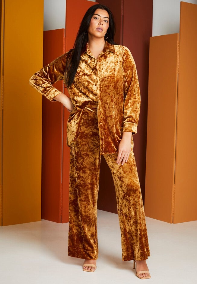 Crushed Velvet Wide-Leg Pant, NUGGET GOLD, hi-res image number null
