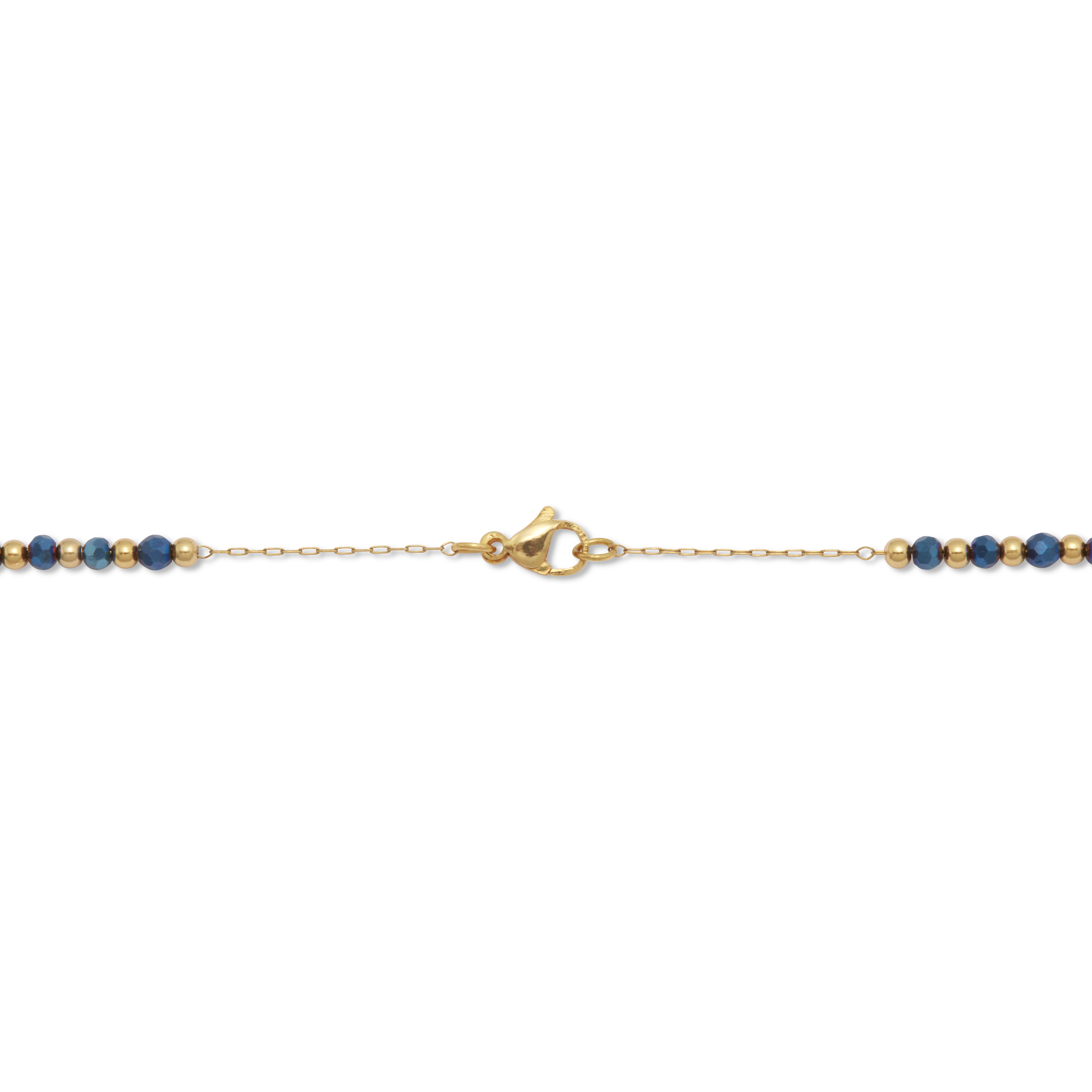 Yellow Gold Ion-Plated Stainless Steel Crystal Beaded Rosary Necklace 21-inch, BLUE, on-hover image number 1