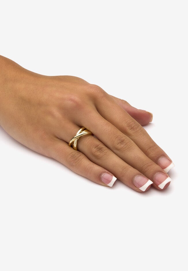 Yellow Gold-Plated Rolling Triple Band Crossover Ring Jewelry, , alternate image number 2