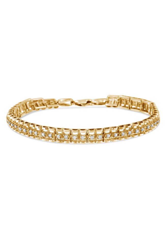 Yellow Gold Plated Sterling Silver 2.0 Cttw Diamond Doublelink Tennis Bracelet, , on-hover image number null