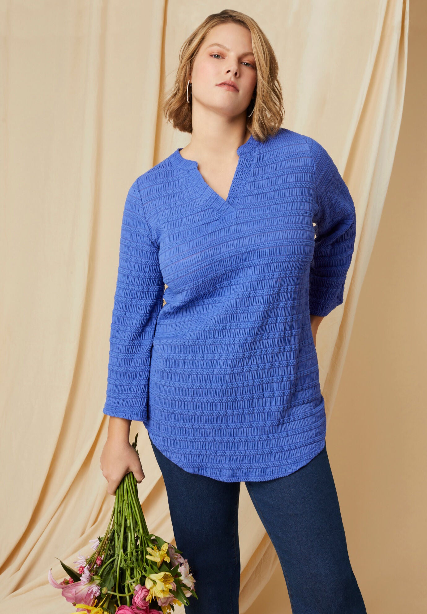 Textured Boho Blouse, BLUE HAZE, hi-res image number 0