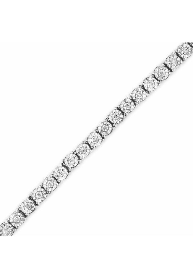Sterling Silver Miracleset Diamond Round Faceted Bezel Tennis Bracelet 6 inches, , alternate image number null