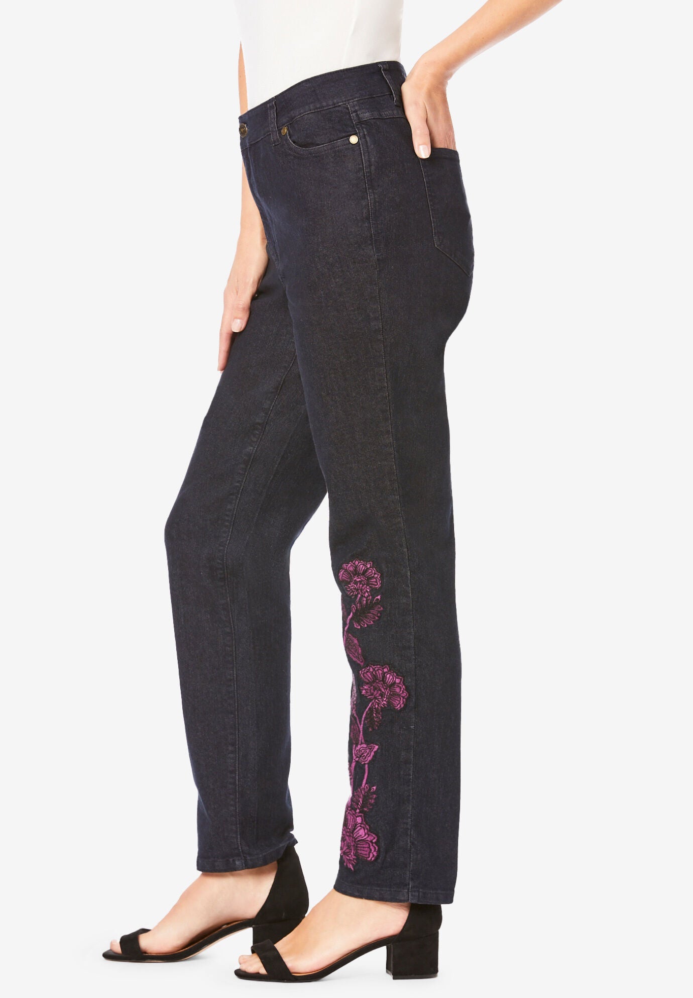 Invisible Stretch&reg; Contour Embroidered Straight-Leg Jean, , alternate image number 2