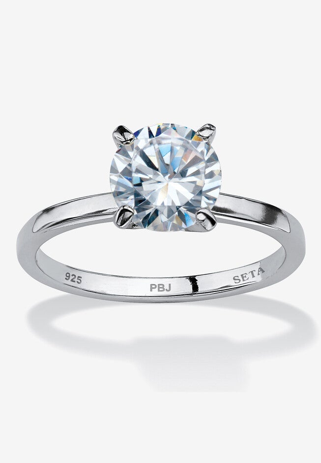 2 Tcw Round Cubic Zirconia Solitaire Ring In .925 Sterling Silver, SILVER, hi-res image number null