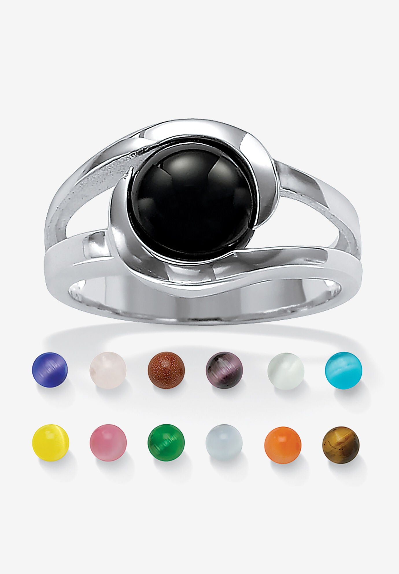 Sterling silver round multicolor genuine agate and simulated cat's eye 14 piece set interchangeable ring hotsell