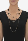 Simulated Black Onyx And Pearl Silvertone Beaded Multi-Strand Necklace 70", , alternate image number null