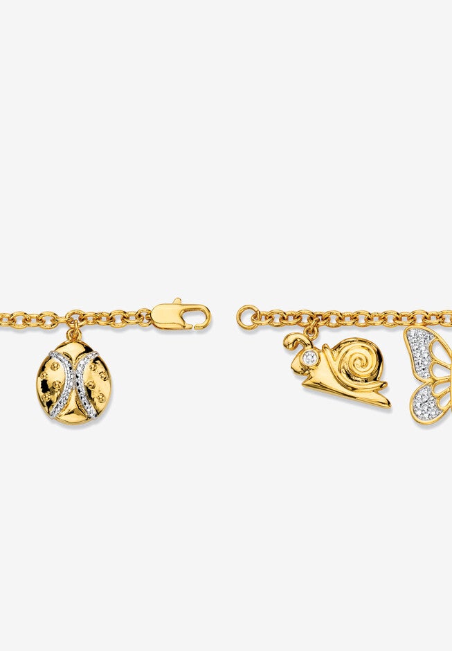 Yellow Gold-Plated Charm Bracelet (22Mm), Genuine Diamond Accent 7.5 Inches, , on-hover image number null