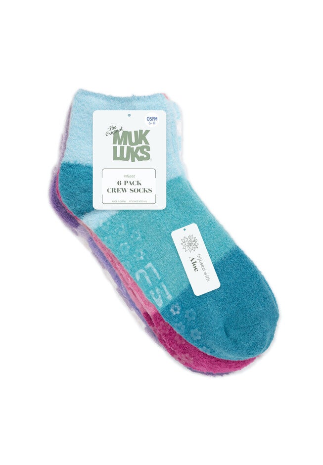 6 Pair Pack Aloe Infused Crew Socks, , alternate image number 4