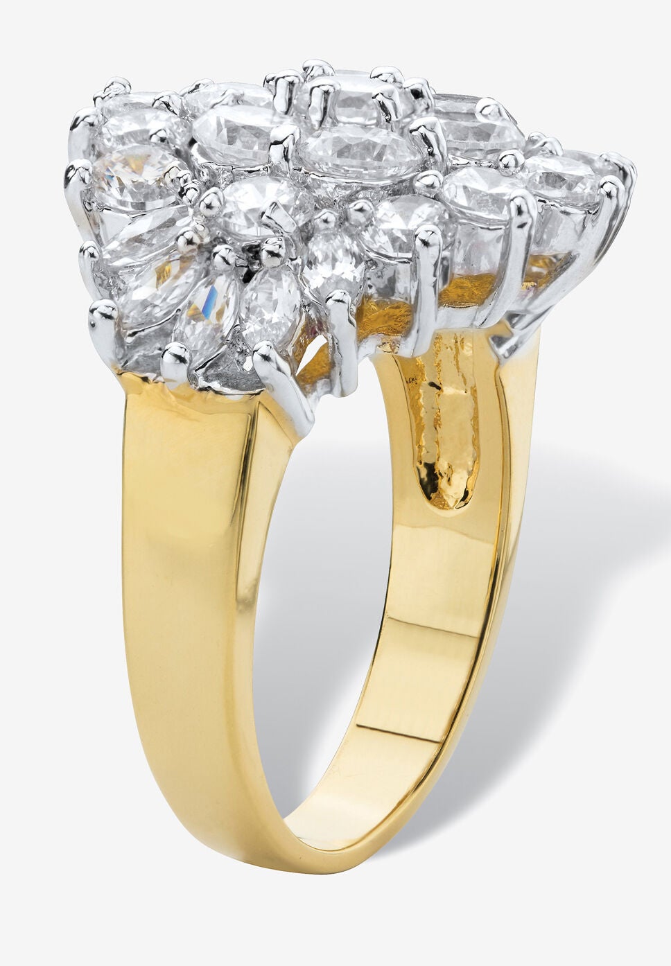 4.25 Cttw 18K Gold-Plated Cubic Zirconia Cubic Zirconia Cluster Cocktail Ring, , on-hover image number 1