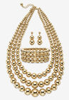 Gold Tone Graduated Bib 17" Necklace Set, GOLD, hi-res image number null