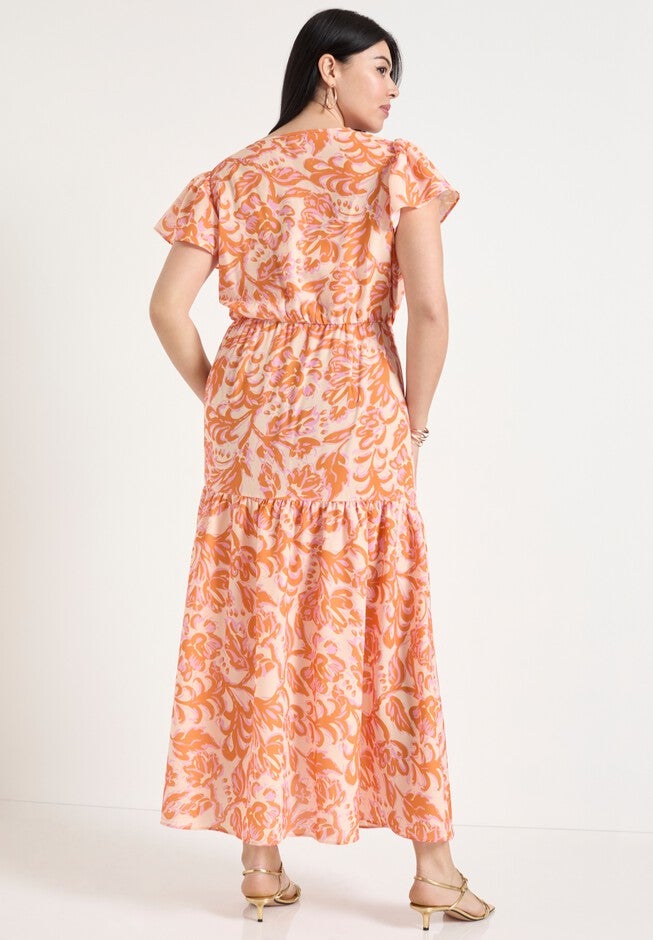 Faux-Wrap Maxi Dress, BOUQUET ORANGE, on-hover image number null