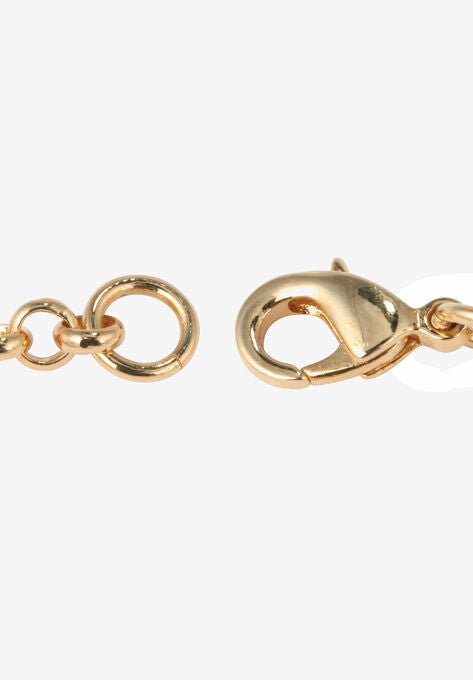 Goldtone Cubic Zirconia Charm Bracelet, 7.5" with .5" extender, , on-hover image number null