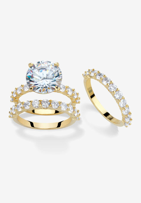 Gold Plated 3-Piece Cubic Zirconia Bridal Ring Set, CUBIC ZIRCONIA, hi-res image number null