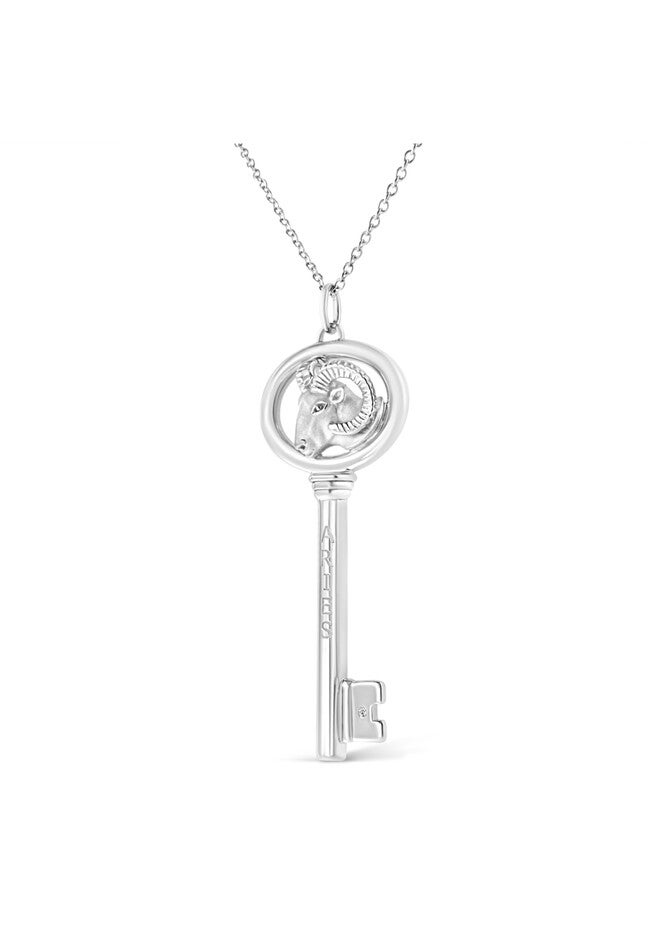 Sterling Silver Diamond Accent Aries Zodiac Key Pendant Necklace, , alternate image number null