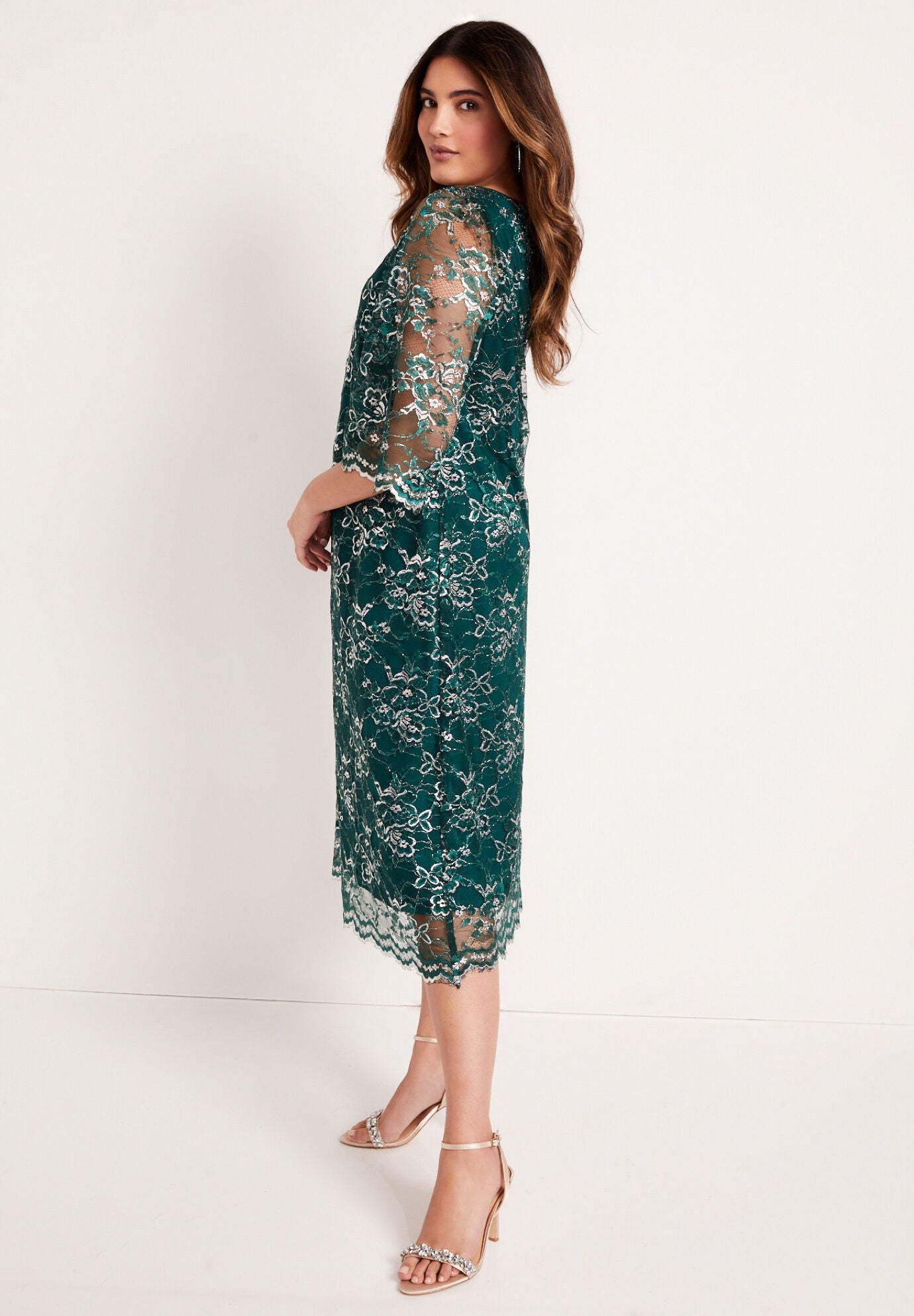 Metallic Lace Sheath Dress, , alternate image number 2