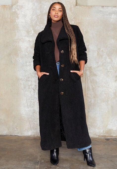 Maxi Teddy Fleece Coat, BLACK, hi-res image number null