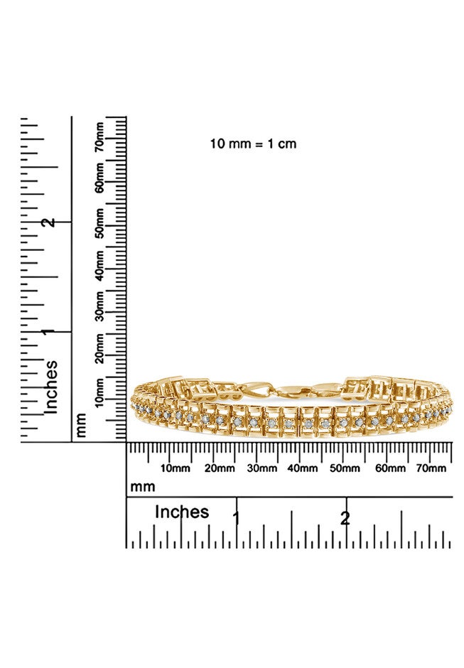 Yellow Gold Plated Sterling Silver 2.0 Cttw Diamond Doublelink Tennis Bracelet, , alternate image number null
